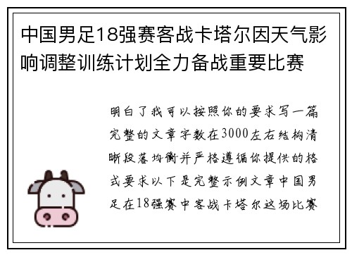 中国男足18强赛客战卡塔尔因天气影响调整训练计划全力备战重要比赛